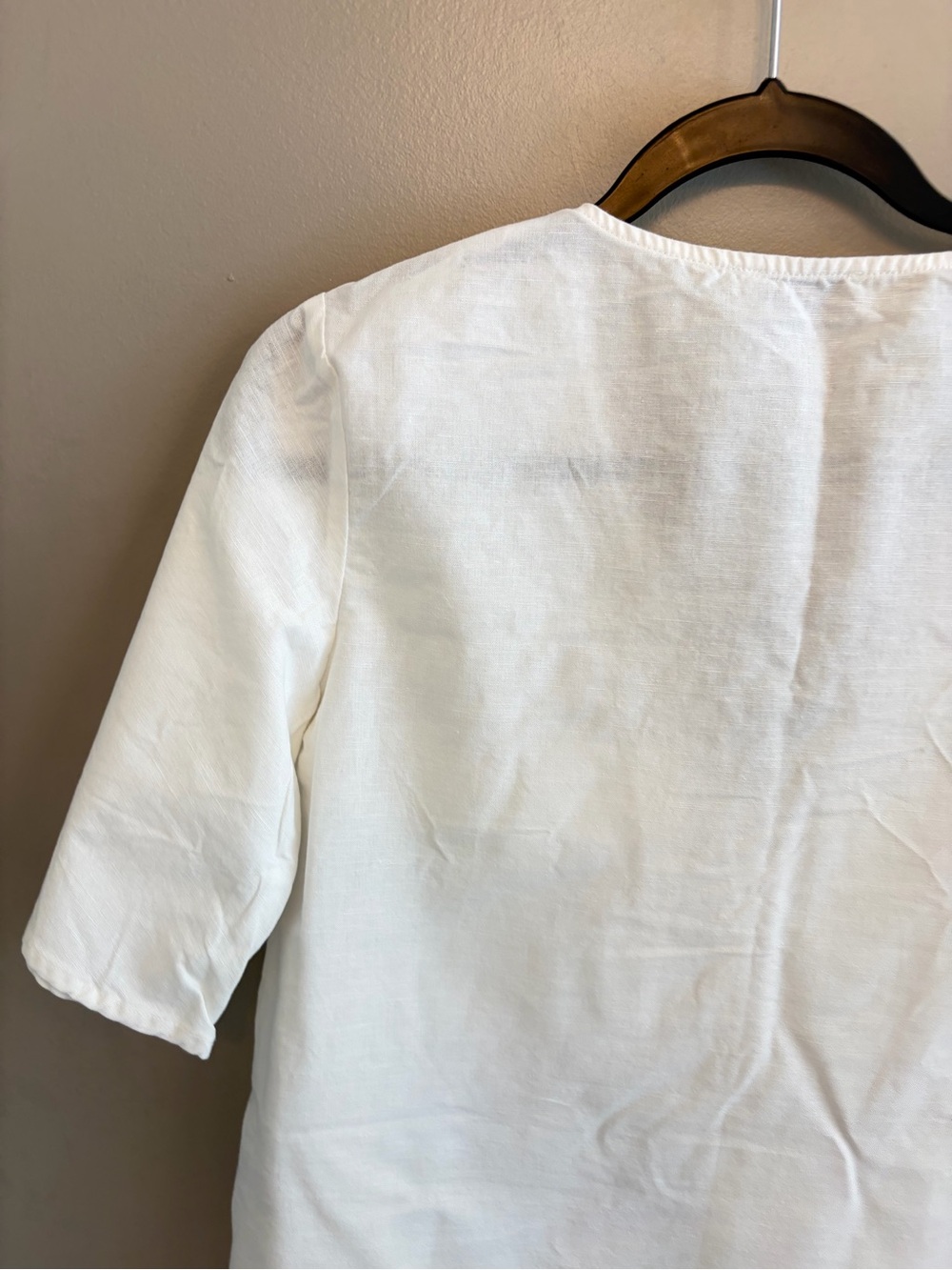 Sabo Skirt White linen blend blouse front tie detail and flap pockets size XS - Picture 11 of 14